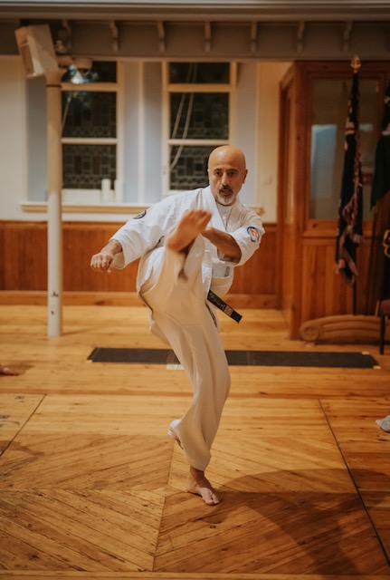 Karate students lined up for belt grading